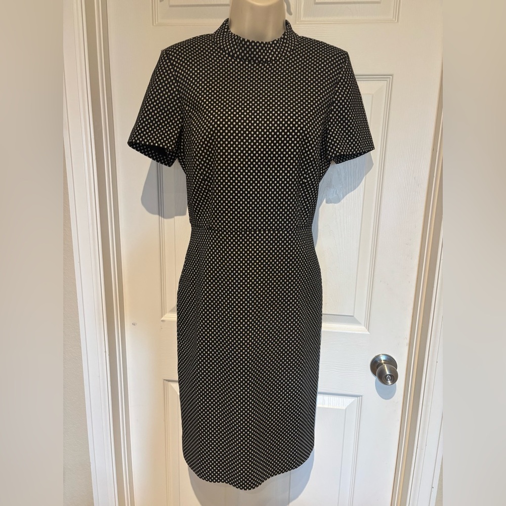 J. Crew Black and White, gold metallic Patterned dress